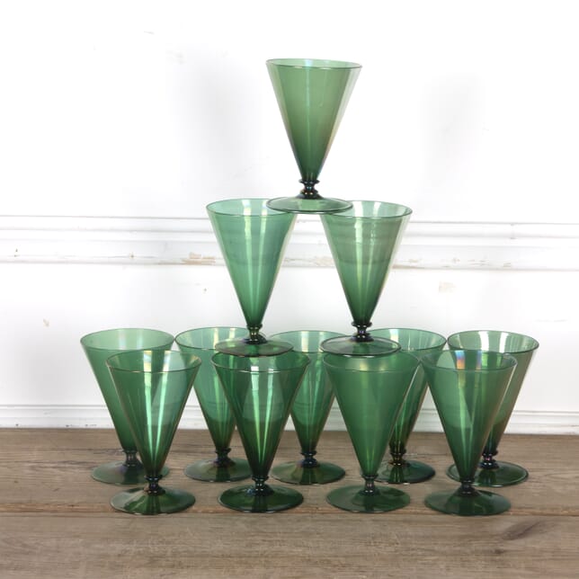 Set of Twelve Art Deco Emerald Green Lustre Wine Glasses DA5824157
