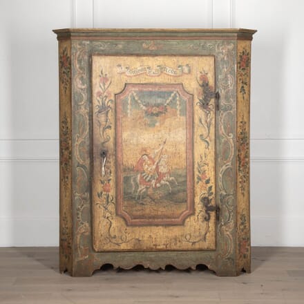 18th Century Original Painted Tyrolean Cupboard Depicting St George and the Dragon BU9232934