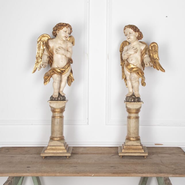 18th Century Pair of Baroque Carved Giltwood Angels DA3431327