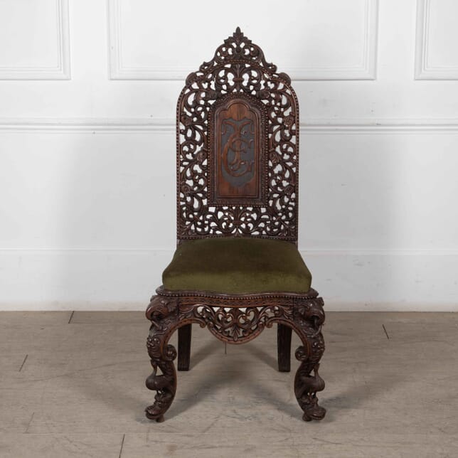 19th Anglo Indian Carved Padouk Chair CH7827159