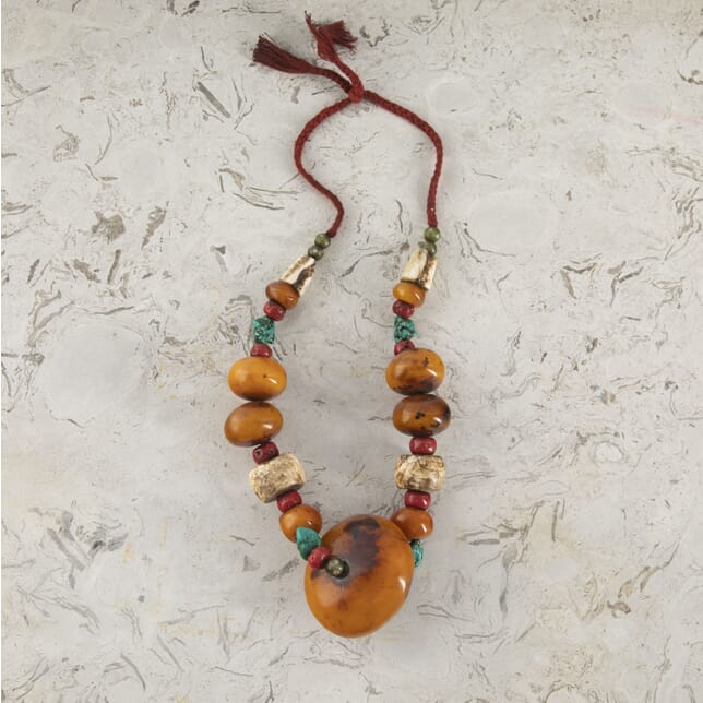 19th Century Nepalese Amber, Turquoise and Coral Necklace LS4423374