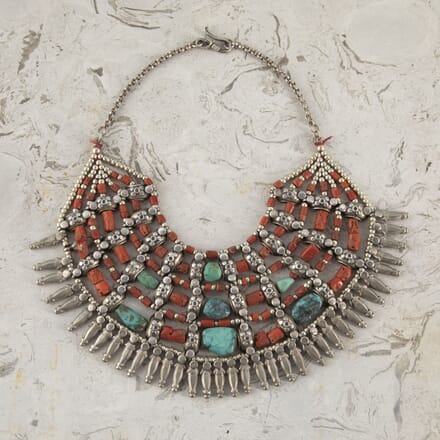 19th Century Nepalese Turquoise and Coral Silver Necklace LS4423372