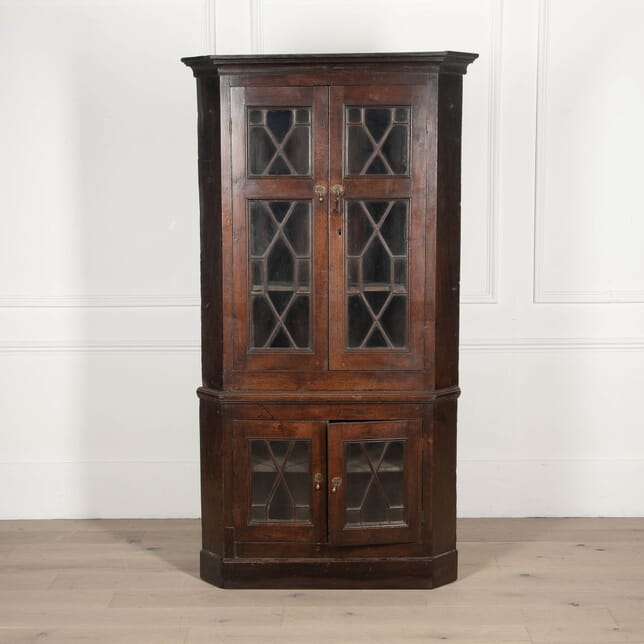 19th Century English Oak Corner Cupboard Display Cabinet CU1532537