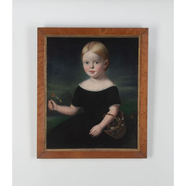 19th Century Folk Art Portrait Painting Of A Young Girl WD3234246