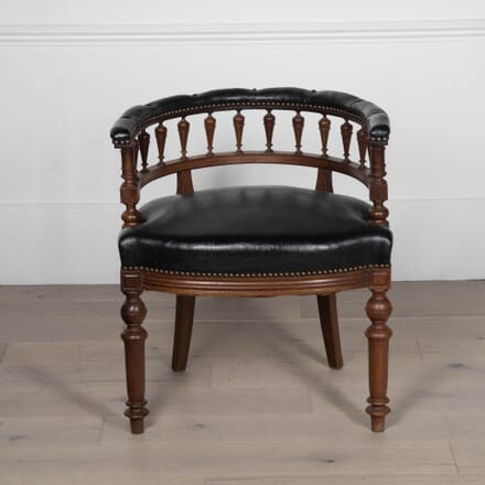 19th Century French Barrel Backed Leather Library Armchair CH2831851