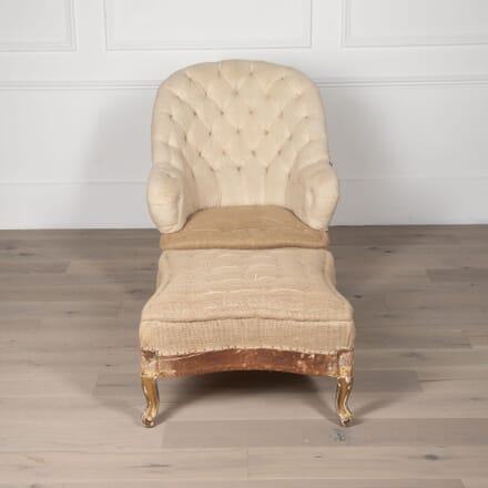 19th Century French Button Back Armchair and Footstool with Gilded Legs CH7231476