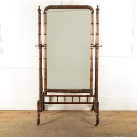 19th Century French Faux Bamboo Cherrywood Cheval Mirror MI8530047