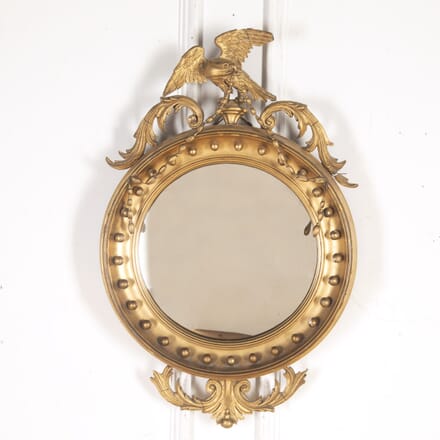 19th Century Gilt Convex Mirror with Eagle Crest MI8215041