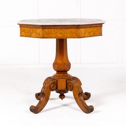 19th Century Italian Oak Octagonal Table with Inlaid Marble Top CO0632907