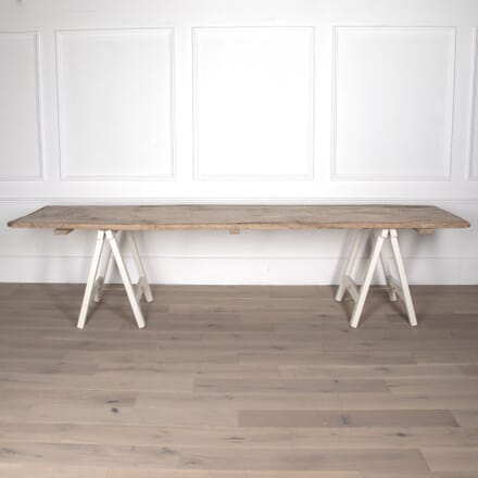 19th Century Large Trestle Table with Bleached Poplar Top CO7231481