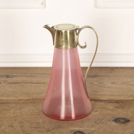 19th Century Rare Pink Ribbed Glass Claret Wine Jug DA5832190