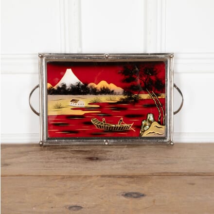 20th Century Back-Painted Glass Japanese Scene Cocktail Tray DA5834114