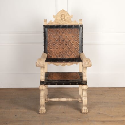 Late 20th Century Bleached Walnut Renaissance Style Armchair CH3426883