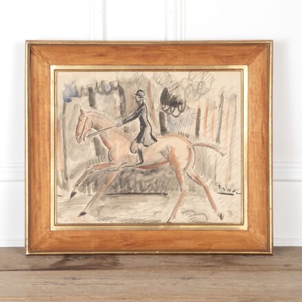 20th Century French Framed Watercolour of Horse and Rider WD7527047
