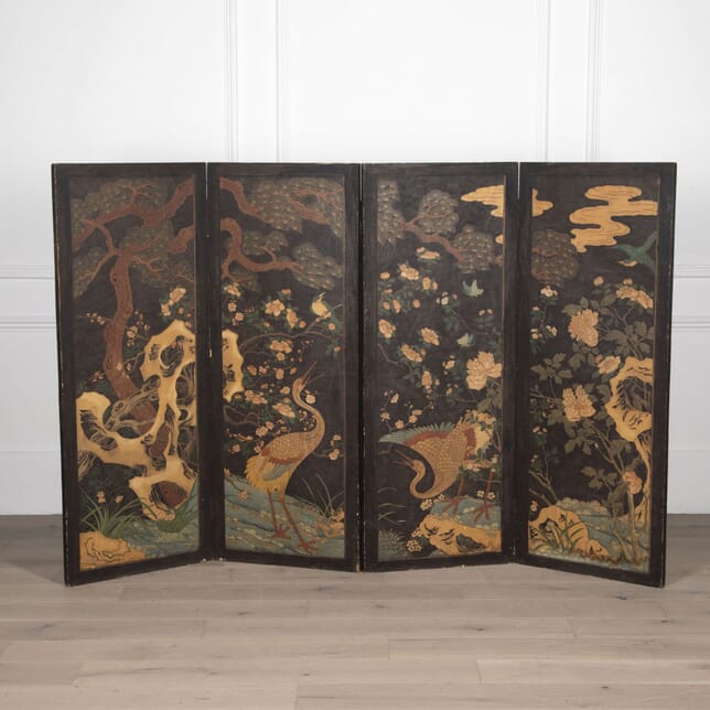 20th Century Japanese Ink Painted Four Panel Folding Screen OF1532410