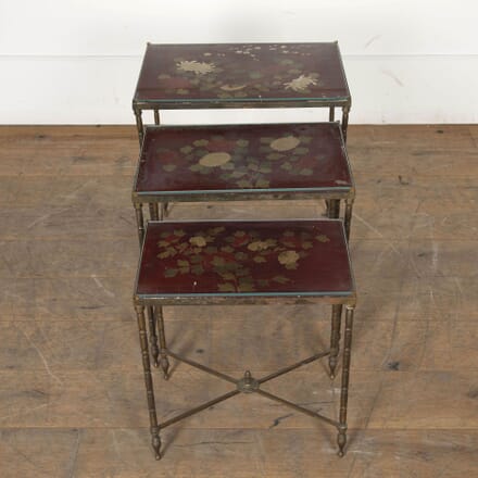 20th Century Nest of Three ‘Mallett’ Style Lacquer Top Brass Tables CT2728266