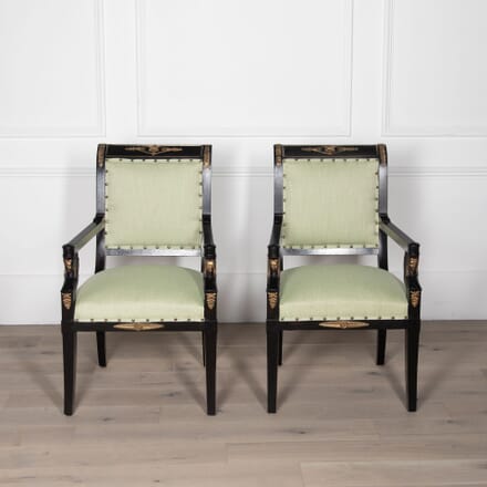 20th Century Pair of Ebonised Empire Armchairs CH8431541