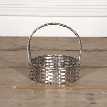 20th Century Round Silver Plate Woven Basket with Handle DA1531246