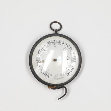 20th Century Saddle Stitched Black Leather Barometer in the manner of Jacques Adnet DA2932713