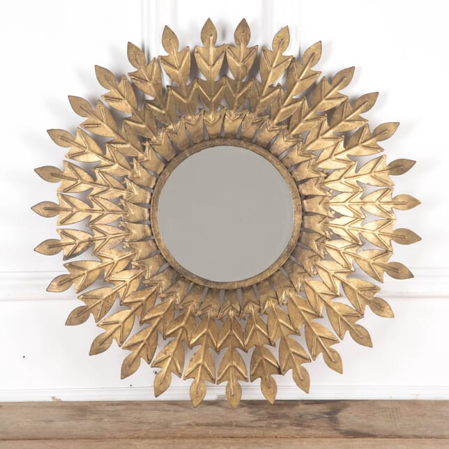 20th Century Spanish Gilt Metal Leaf Sun Mirror MI3432649