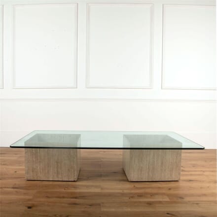 20th Century Travertine Coffee Table With Glass Top CT377768