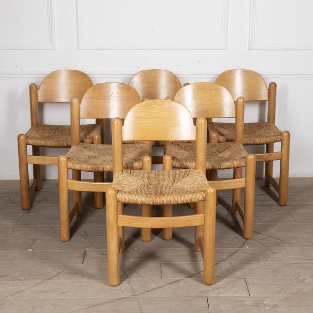 Set of Six 20th Century Blonde Wood and Rush Seated Dining Chairs CD6422823
