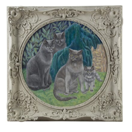 "Enigmatic Cat Family" Oil in Board by Agnes Clarke WD0560076