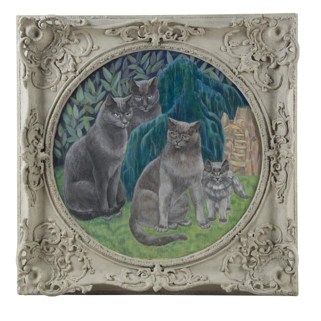 "Enigmatic Cat Family" Oil in Board by Agnes Clarke WD0560076