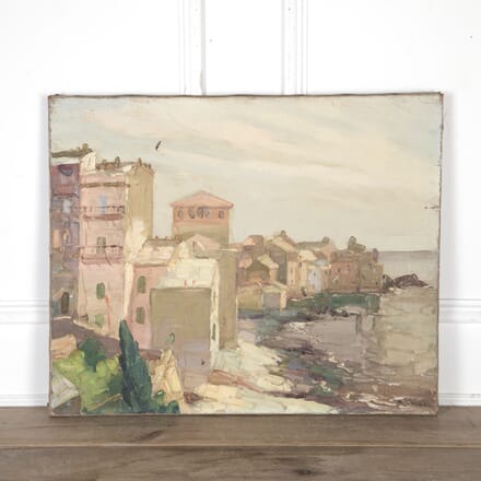 20th Century French Oil on Canvas of a Mediterranean Coastal Village DA8023025