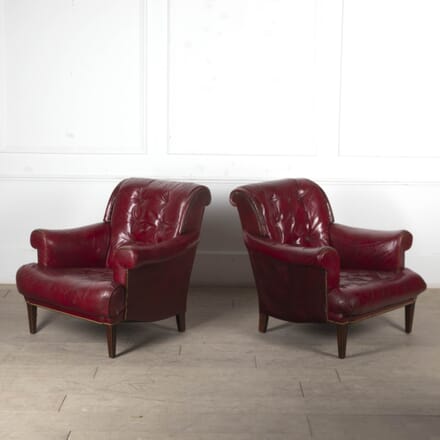 Pair of 20th Century Cherry Red Leather Armchairs CH7024994