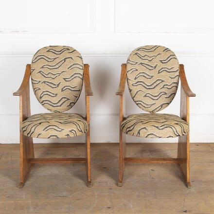 Pair of 20th Century Wooden Chairs with Tiger Fabric CH1825279