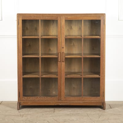 20th Century Arts And Crafts Oak Glazed, Arts And Crafts Bookcase With Glass Doors