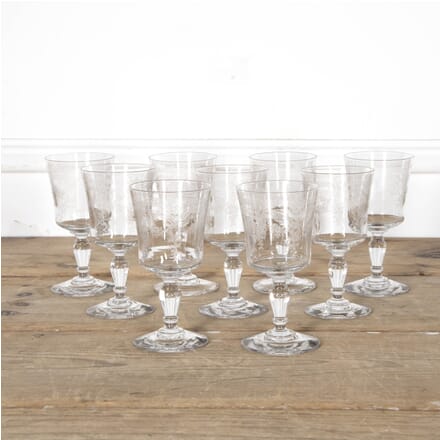 20th Century Set of Nine Etched Wine Glasses DA1524745