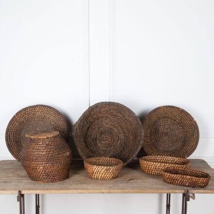 Collection of Early 20th Century Hand Woven Rye Coiled Baskets DA3733047