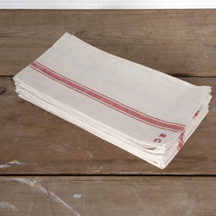 Collection of Five French Linen Teatowels With Red Stripes DA9027172