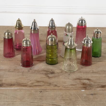 Collection of Glass Silver Plated Topped Sugar Sifters DA3525486
