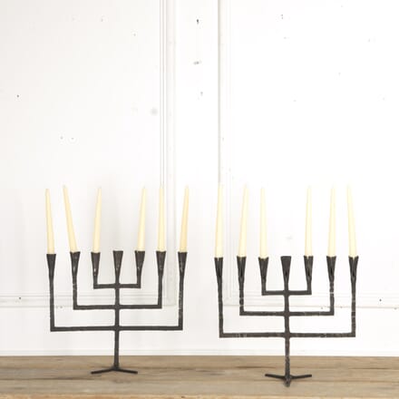 Contemporary Pair of Hammered Steel Candle Sticks DA7318888