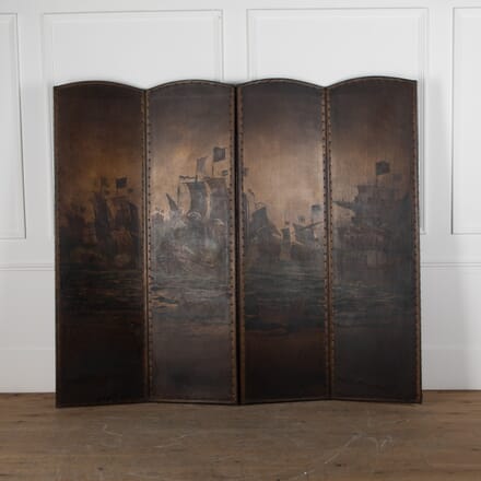 Early 20th Century Oil Painted Leather Screen DA5329494
