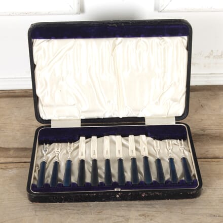 Early Art Deco Blue Bone and Silver Fruit Knives & Forks DA5819248
