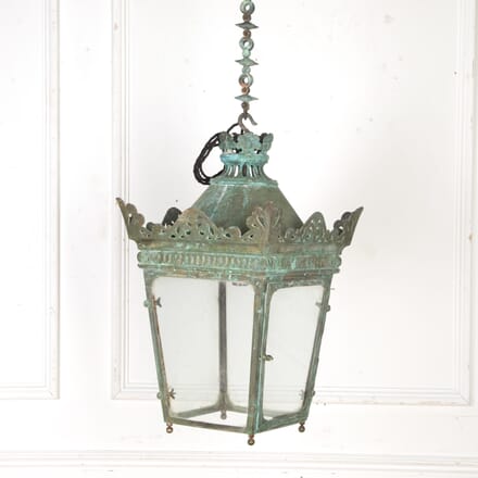 Late 19th Century French Verdigris Copper Hanging Lantern with Chain LL8120382