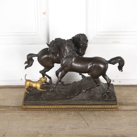 20th Century Bronze Group of Two Horses and a Dog GA8024505