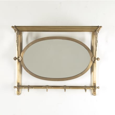 French Brass Coat and Hat Rack With Oval Mirror OF1519782