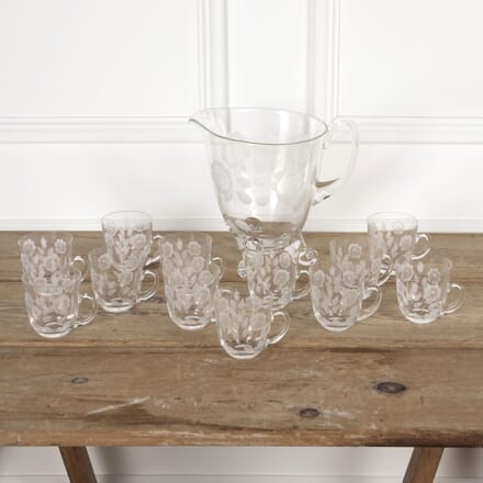20th Century French Etched Crystal Cocktail Punch Jug and Twelve Cups DA5826412