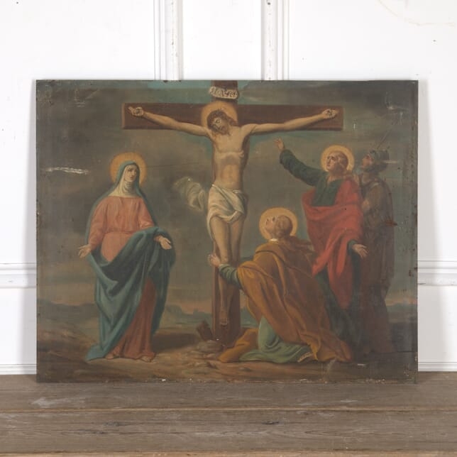 French Oil on Tin Painting of Christ Crucified WD8015111