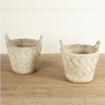 Pair of Handled Basket Weave Stone Pots GA2812195