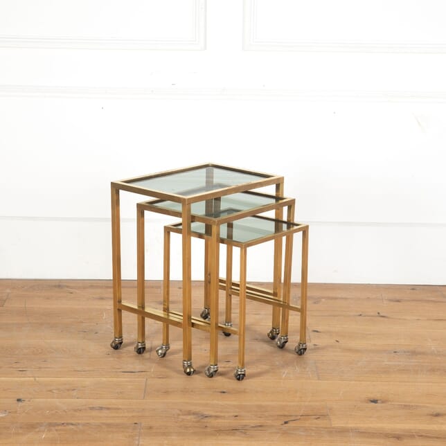Nest of Three Brass and Glass Side Tables