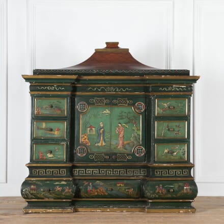 Italian 19th Century Green Lacquered Chinoiserie Table Cabinet CA2834017