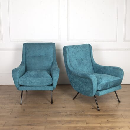 Pair of Mid-Century Italian Turquoise Armchairs CH4620554