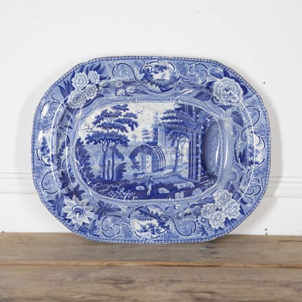 Large English 19th Century Blue and White Footed Platter DA8823416