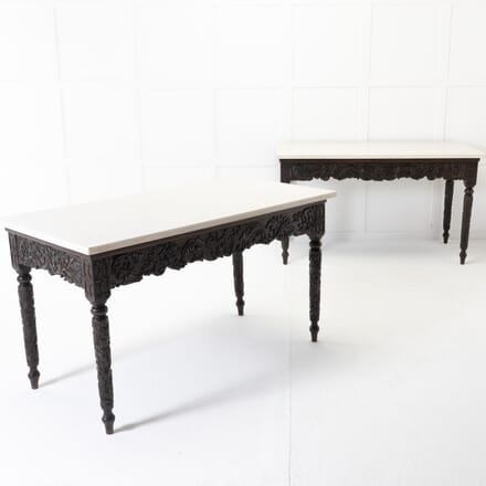 Large Pair of Early 19th Century Chinese Hardwood Marble Top Console Tables CO0622055